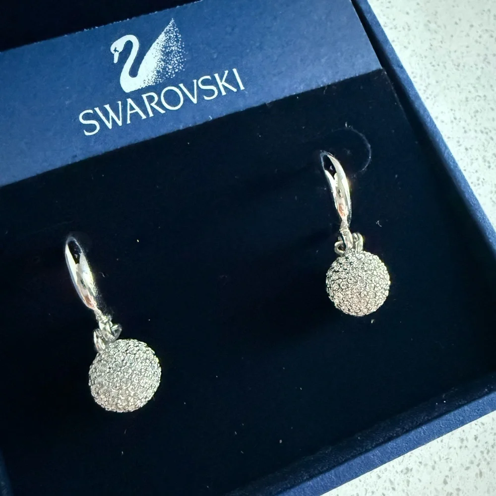 Swarovski Crystal Rhodium “Flirt” Pierced Silver Drop Earrings - Picture 2 of 3